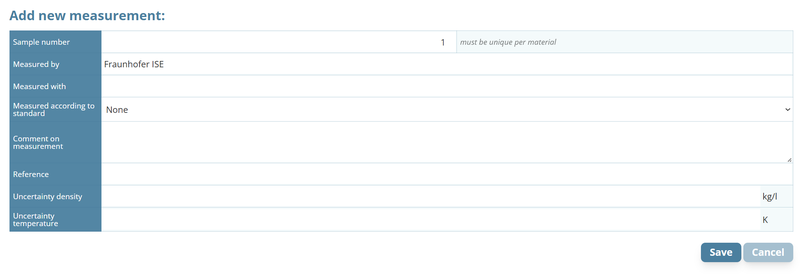 Table for the density measurement