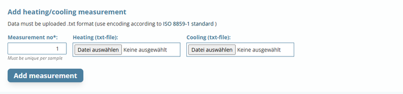 Screenshot for the upload of thermal conductivity datasets