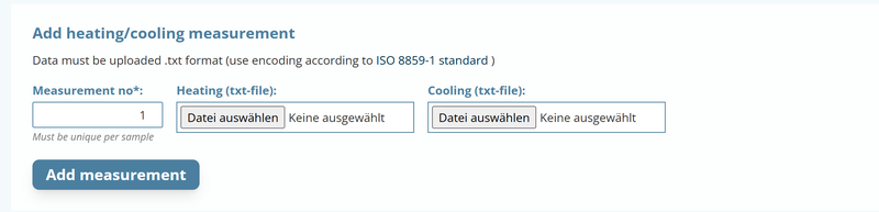 Screenshot for the upload of thermal diffusivity datasets