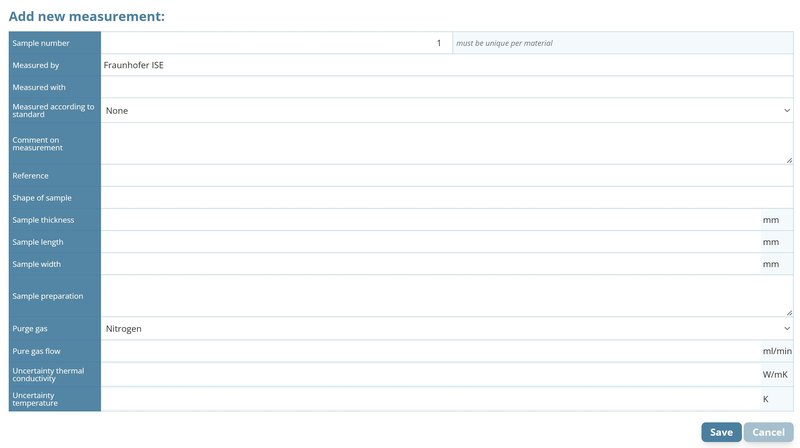 Table for the thermal conductivity measurement